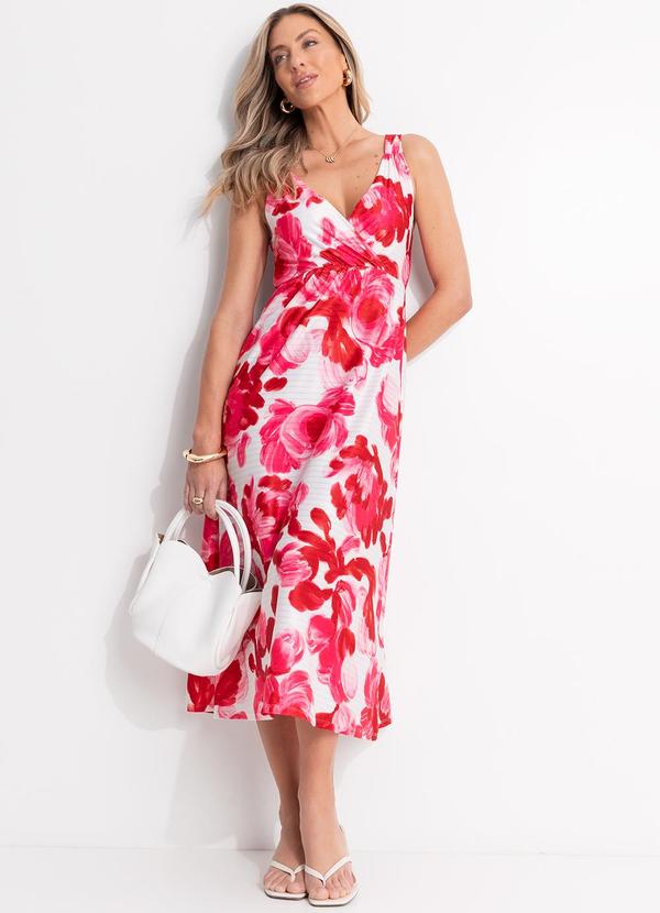 Vestido Floral Rosa em Malha Texturizada