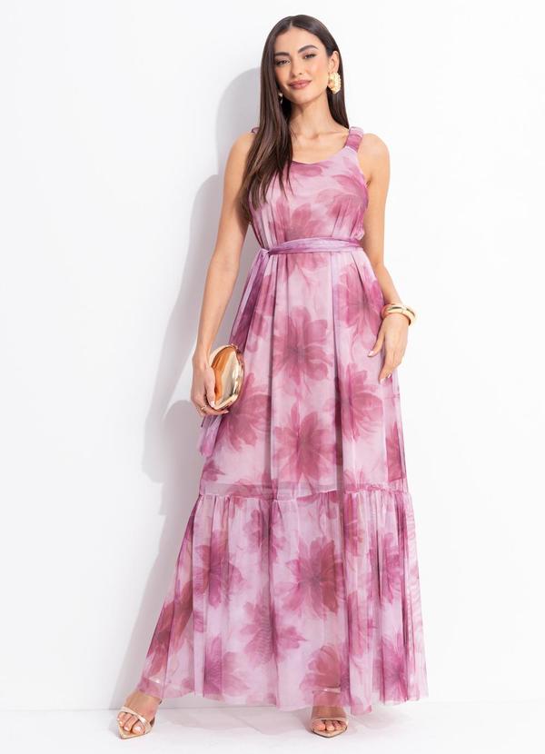 Vestido Floral Rosa em Tule