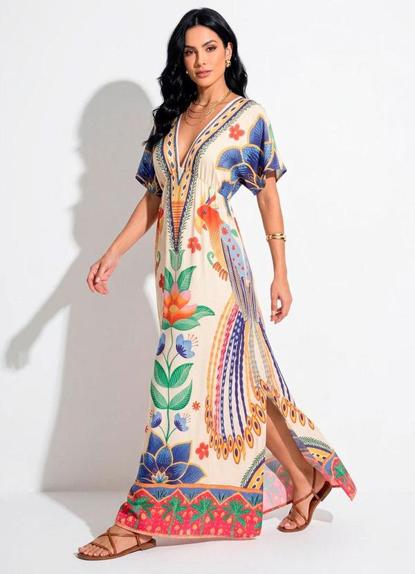 Vestido Floral Tropical em Malha Fria