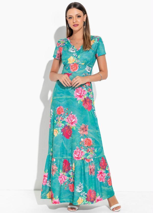 Vista 2 Vestido Floral Verde Longo Rosalie Rosalie