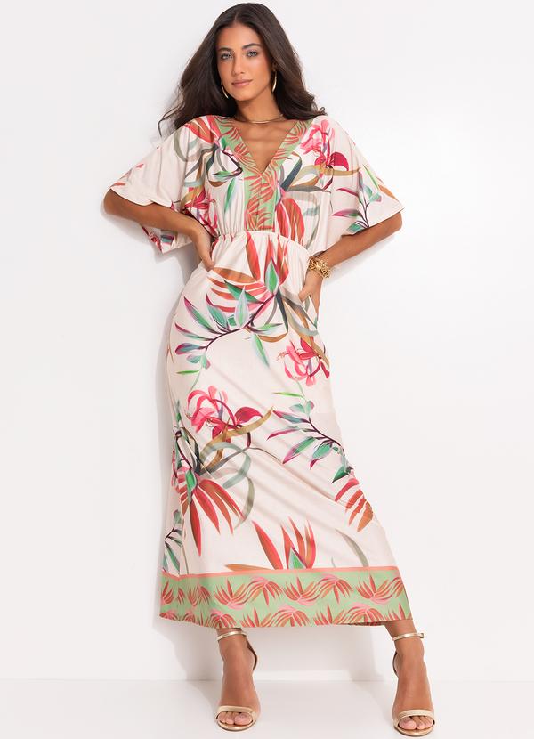 Vista 2 Vestido Folhagem Off White em Malha Fria Quintess Quintess