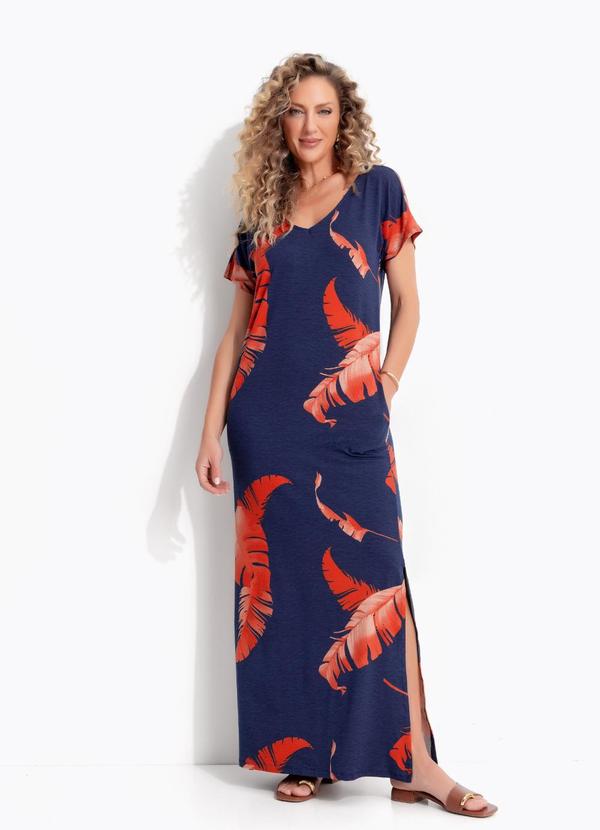 Vestido Folhagem Telha em Malha de Viscose