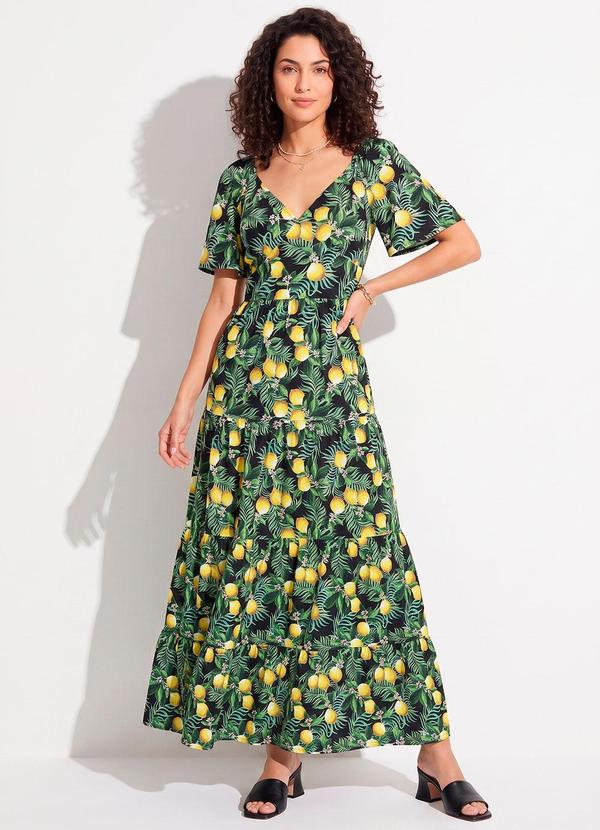 Vista 2 Vestido Folhagem Tropical com Bolsos e Camadas Quintess Quintess