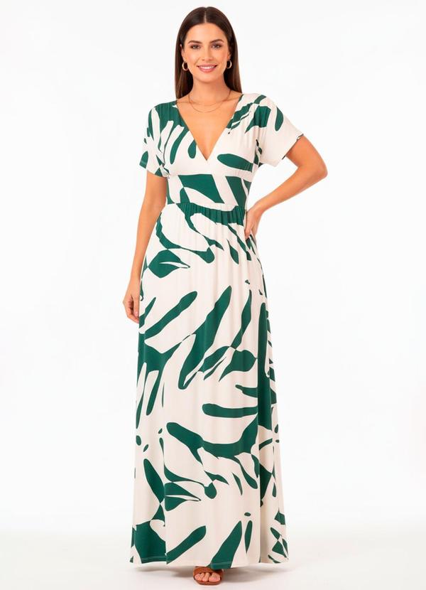 Vestido Folhagem Verde em Malha de Viscose