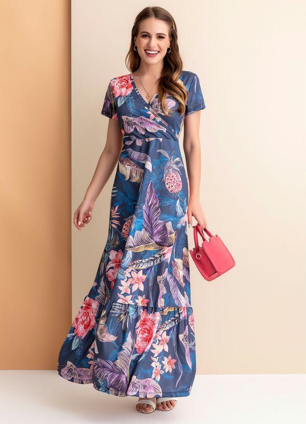 Vista 2 Vestido Folhas MarinhoCom Babado Rosalie Rosalie