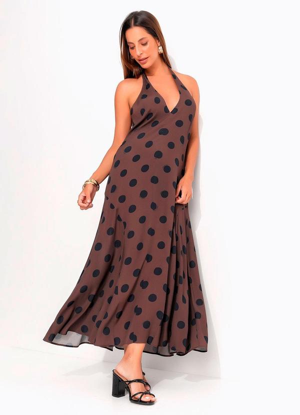 Vestido Frente Única Petit Poá Marrom