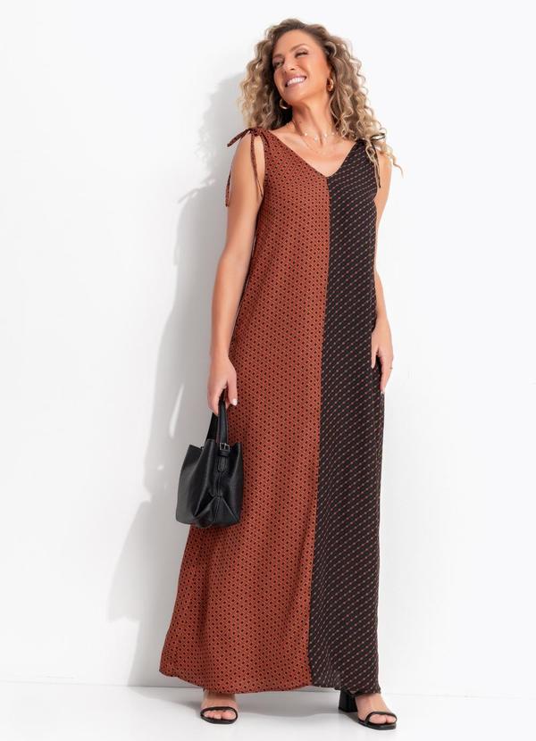 Vestido Geométrico Preto em Crepe Plano