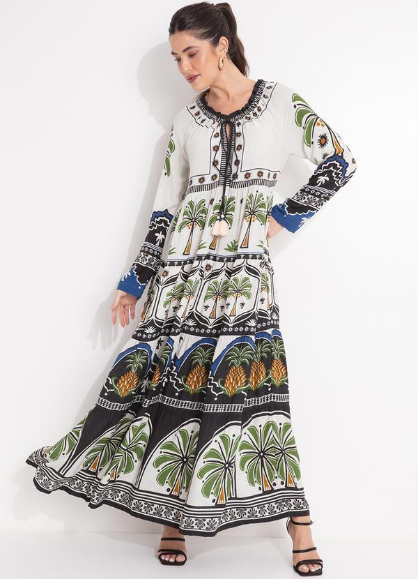 Vista 2 Vestido Jardim Tropical Bege FARM FARM