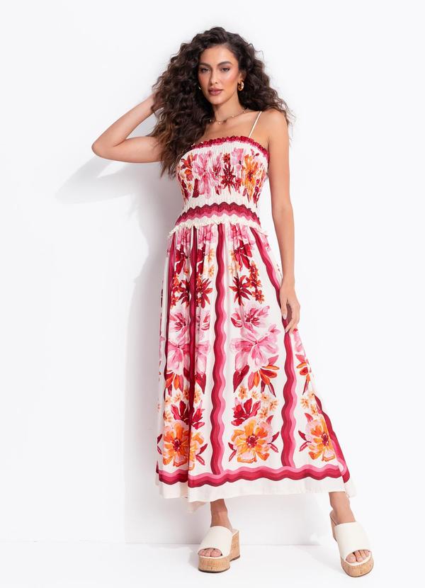 Vestido Lástex Lenço Floraline Bege