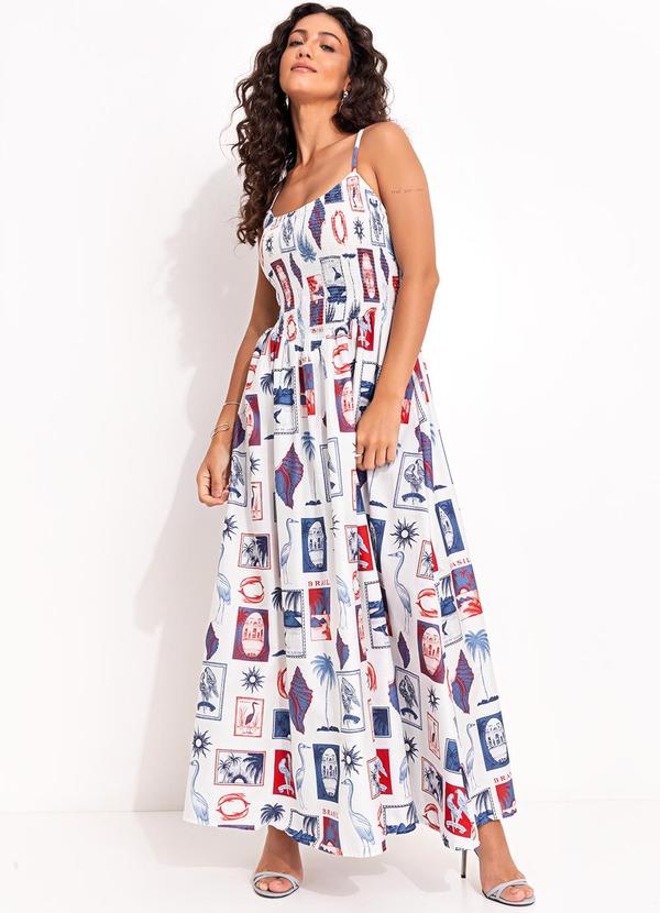 Vestido Lastex Tropical Vintage Off White