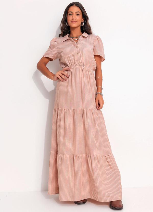 Vestido Listrado Mostarda em Algodão