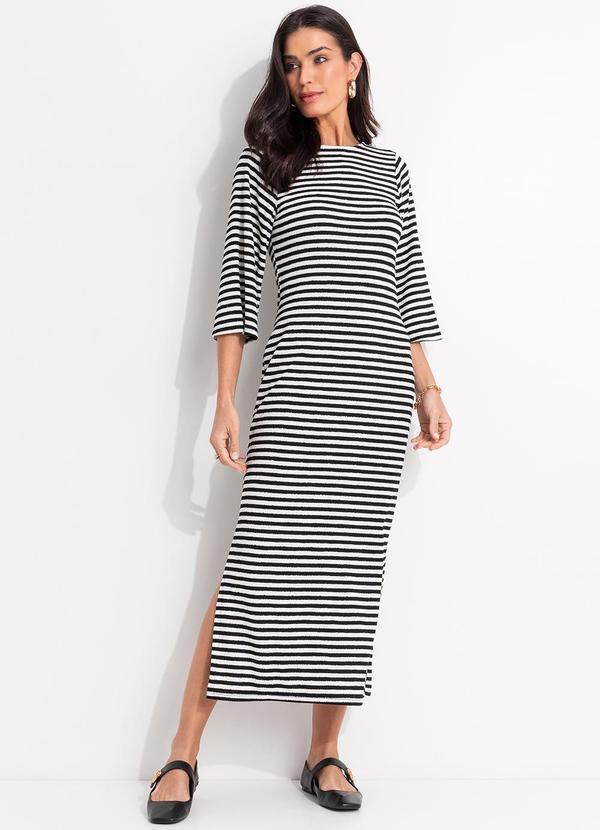 Vestido Listrado Preto e Branco em Meia Malha