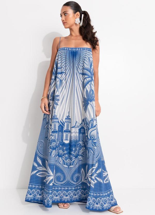 Vista 2 Vestido Longo Afeto Tropical Azul FARM FARM