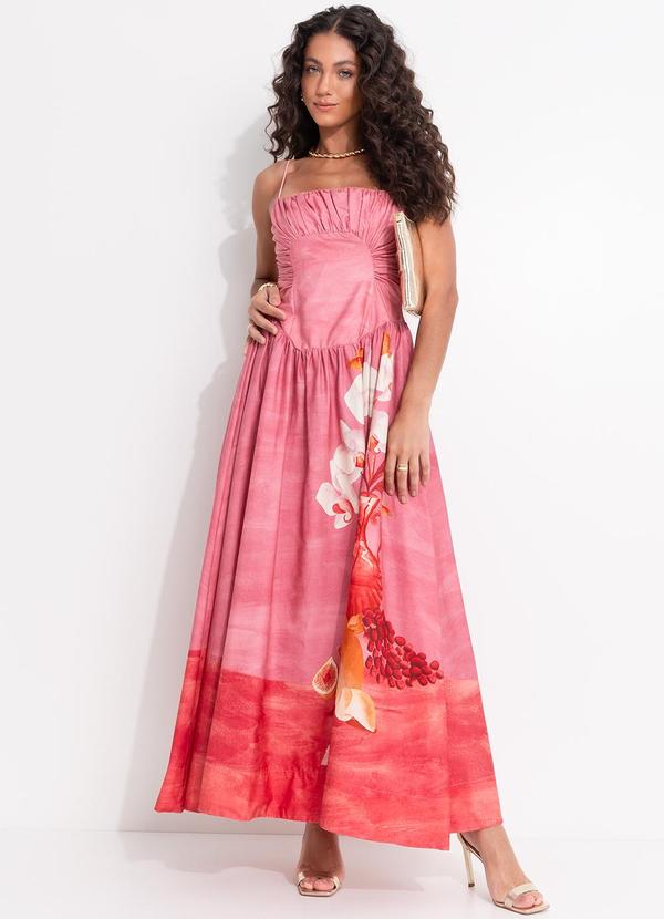 Vista 2 Vestido Longo Afrodite Rosa Jambo Rosa FARM FARM