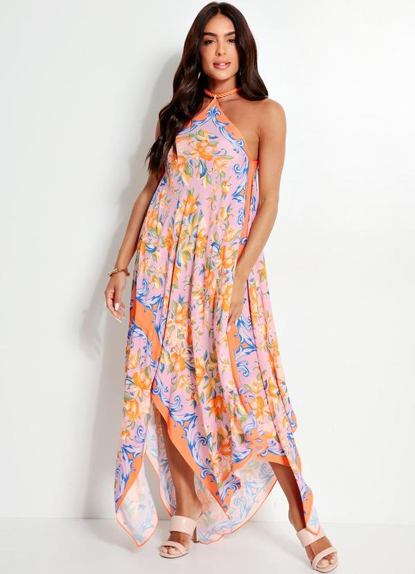 Vestido Longo Alça em Viscose Laranja