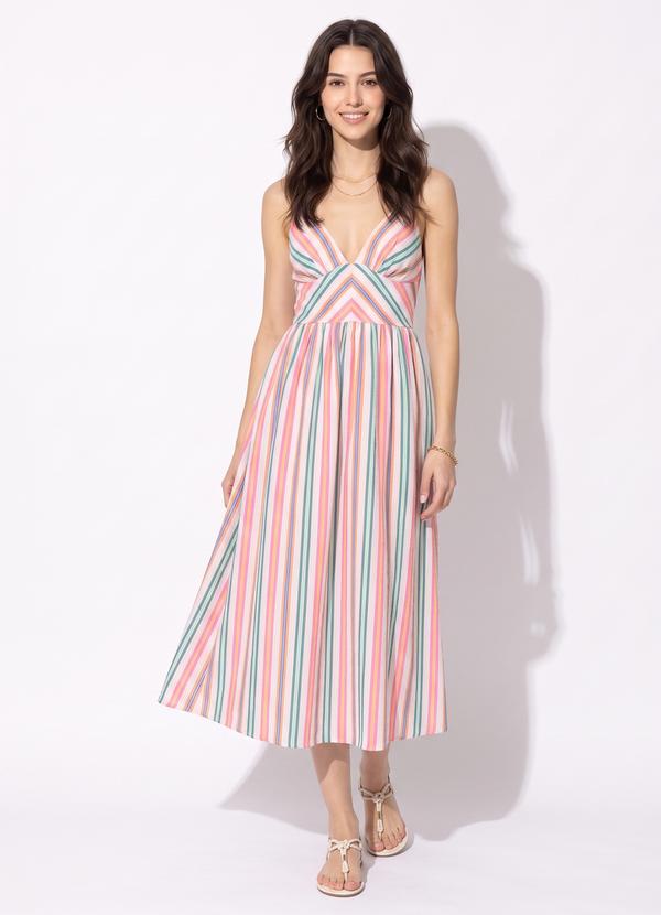 Vestido Longo Alça Listra Tropique Branco