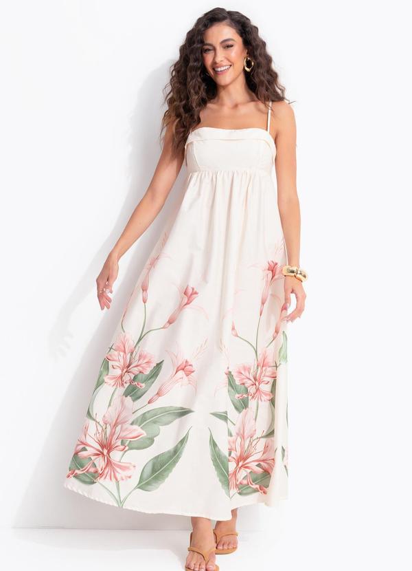 Vestido Longo Alças Brinco de Princesa Bege