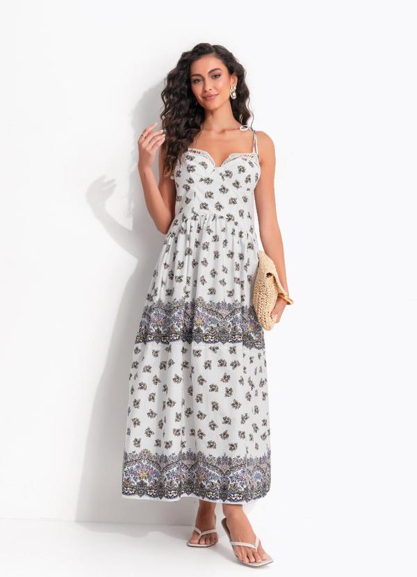 Vestido Longo Alças Rosa Rio Off White