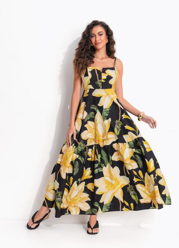Vestido Longo Alcinhas Flor Nana Preto