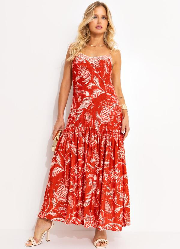 Vista 2 Vestido Longo Amalfi Vermelho FARM FARM