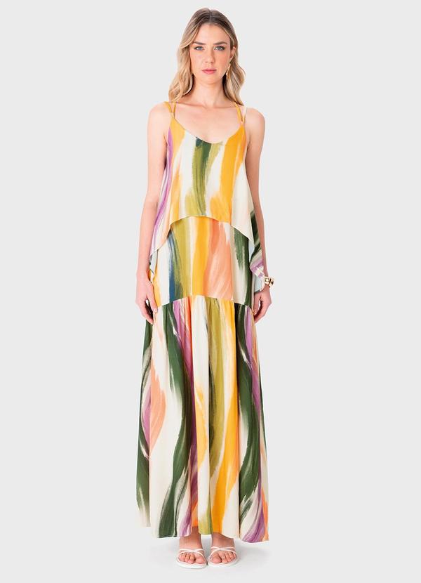 Vista 2 Vestido Longo Amplo Abstrato em Viscose Verde Enfim Enfim