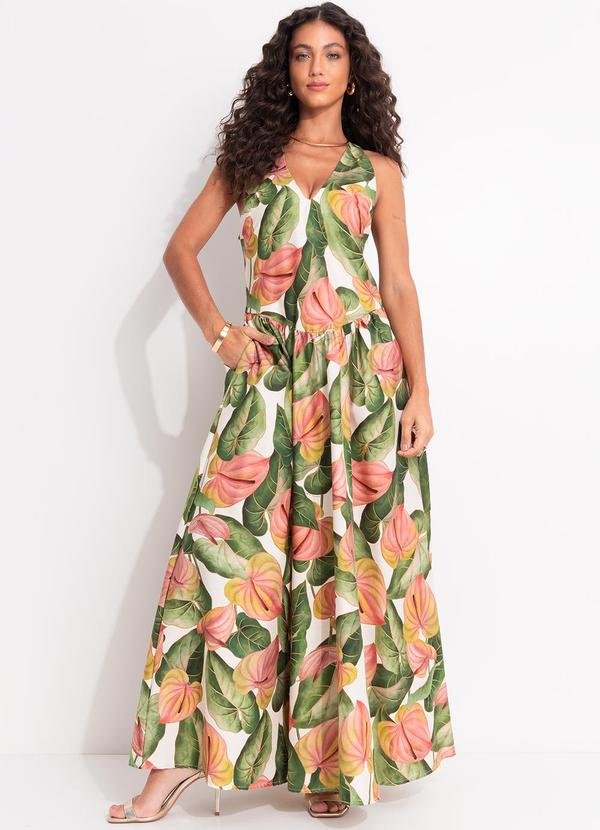 Vestido Longo Anturio Corrido Bege