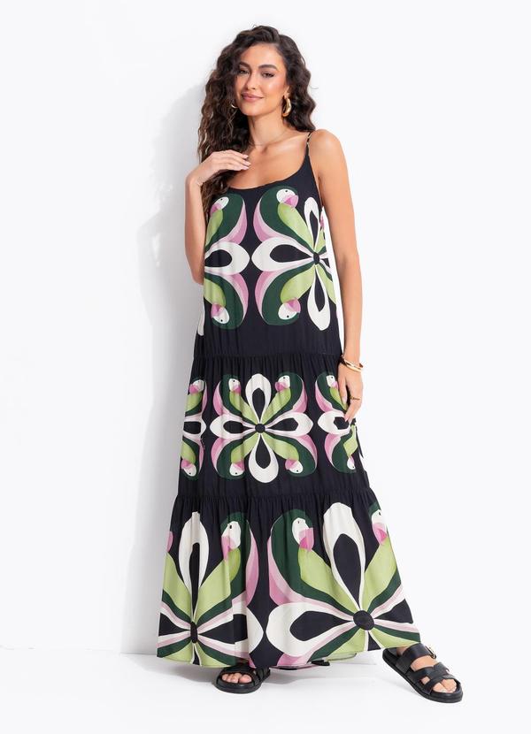 Vestido Longo Arara de Flor Preto