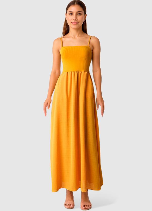 Vestido Longo Canelado Amarelo