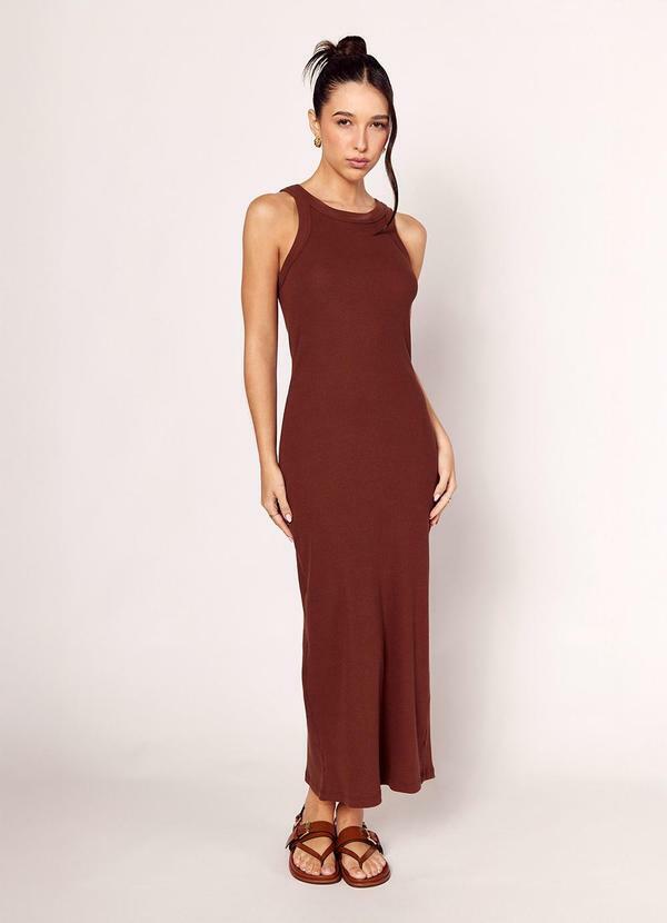 Vestido Longo com Decote Nadador Marrom