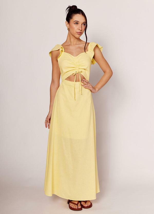 Vestido Longo com Recorte e Amarração Amarelo