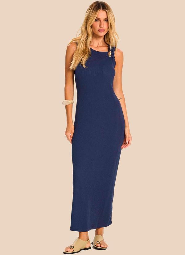 Vestido Longo Detalhe Dourado na Alça Azul