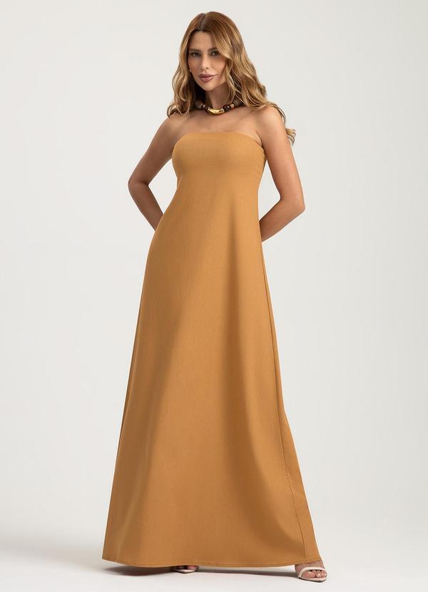 Vestido Longo em Linho Caramelo