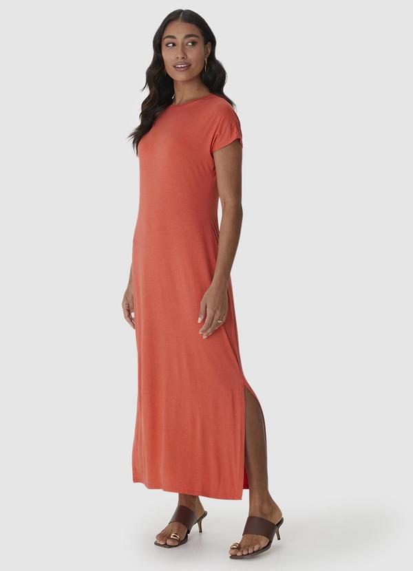 Vestido Longo em Viscolinho Coral