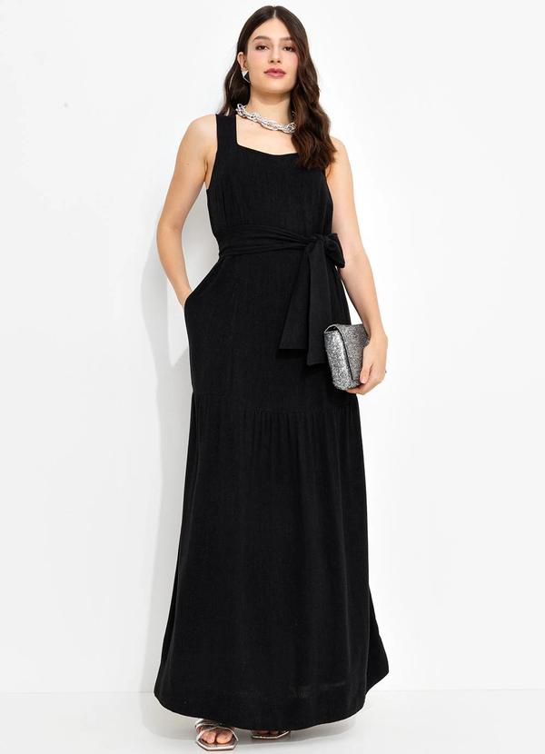 Vestido Longo em Viscolinho Preto