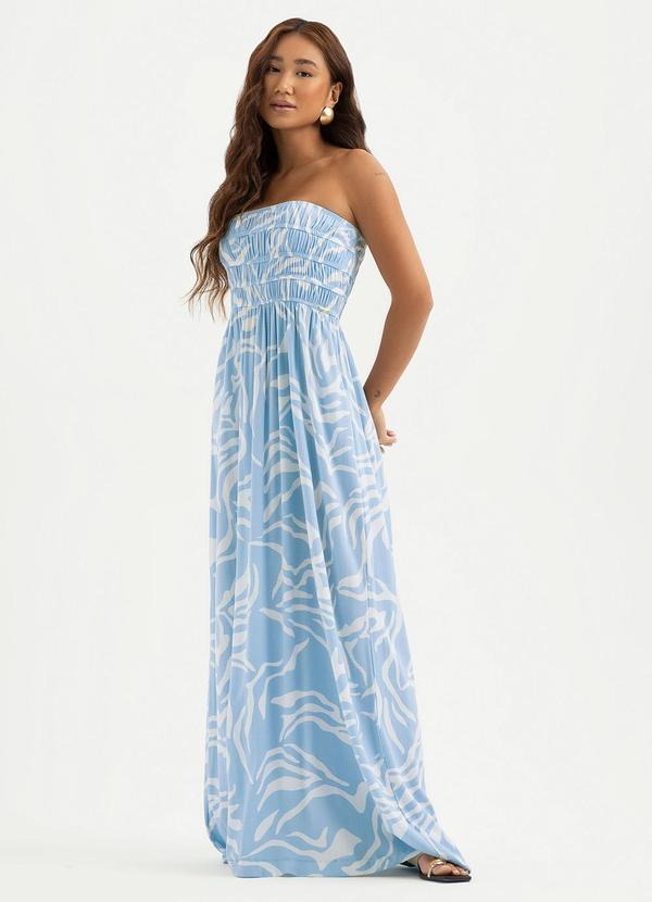 Vestido Longo em Viscose Azul Claro