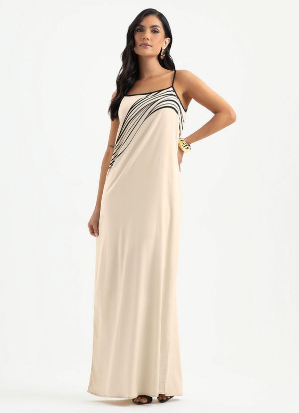 Vista 2 Vestido Longo em Viscose Bege Cativa Cativa