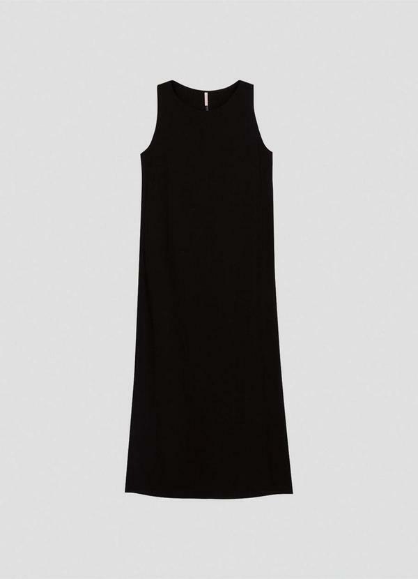 Vestido Longo em Viscose com Fenda Preto