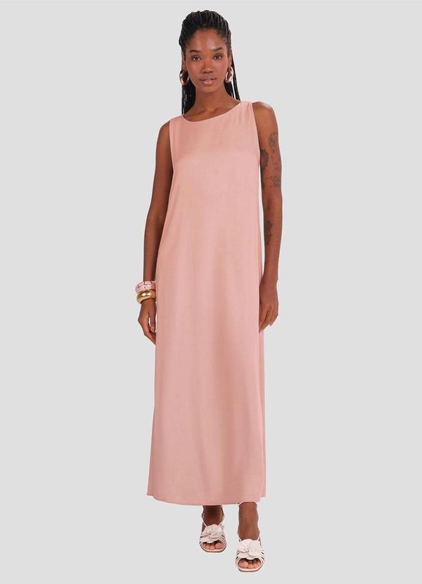 Vestido Longo em Viscose com Fenda Rosa