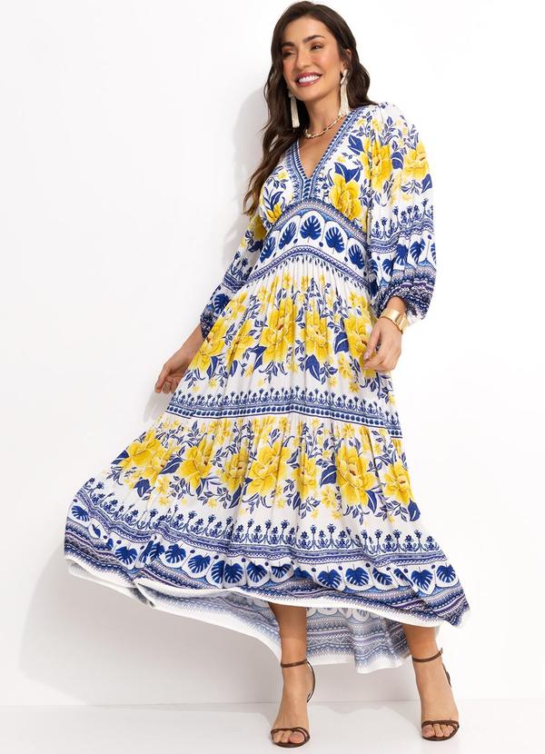 Vista 2 Vestido Longo em Viscose Azul FARM FARM