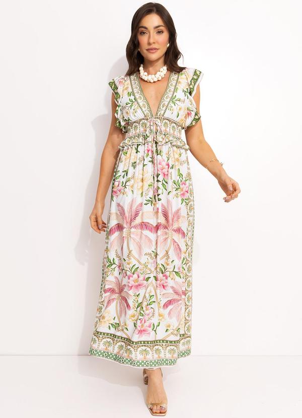 Vista 2 Vestido Longo em Viscose Off White FARM FARM