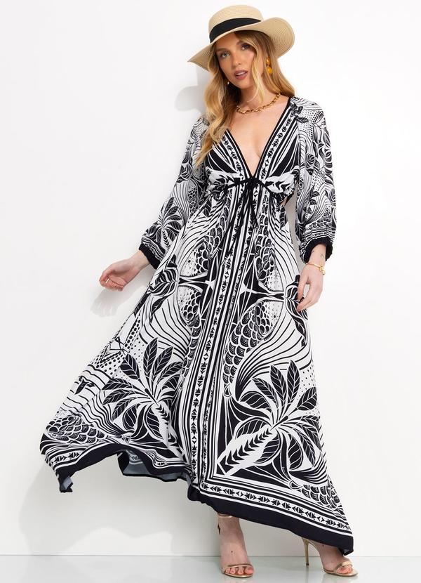 Vista 2 Vestido Longo em Viscose Preto FARM FARM
