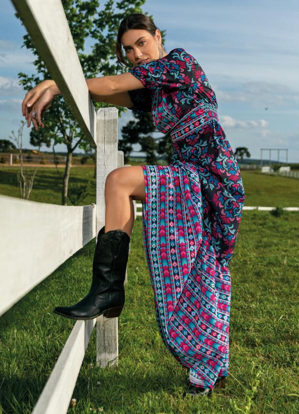 Vestido Longo Estampa Arabesco Folk