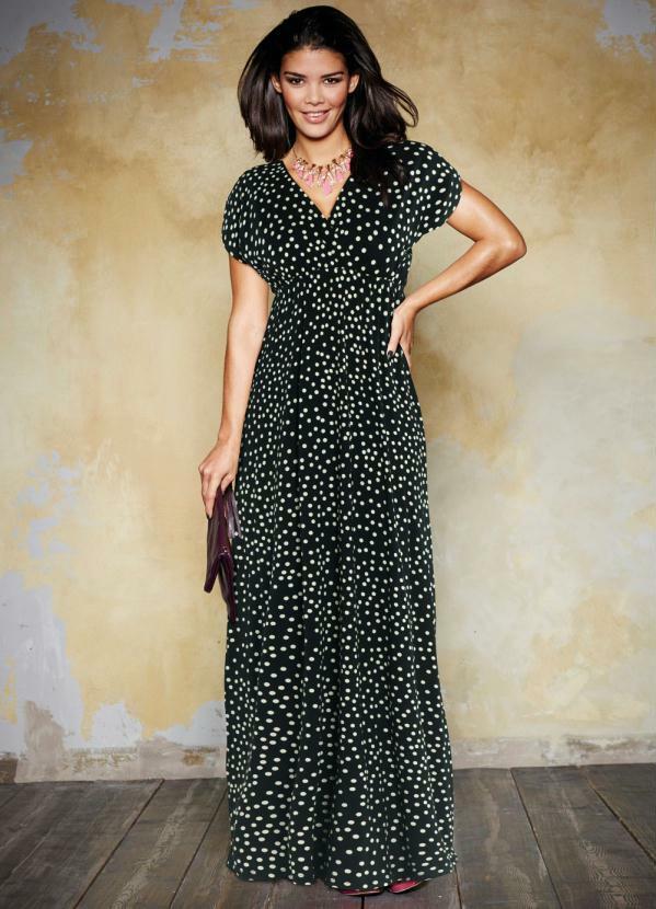 Vestido Longo Estampado Poá Preto