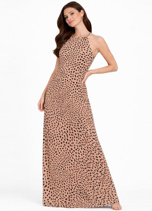 Vestido Longo Estampado sem Manga Marrom