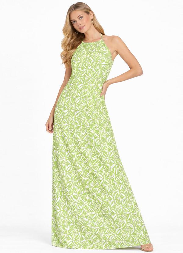 Vestido Longo Estampado sem Manga Verde
