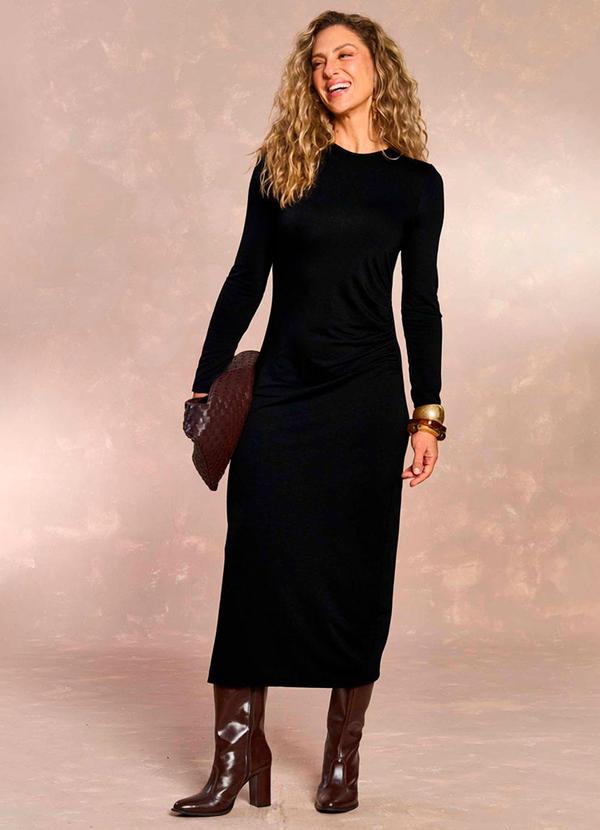 Vestido Longo Ethnic Blur em Moletinho Preto