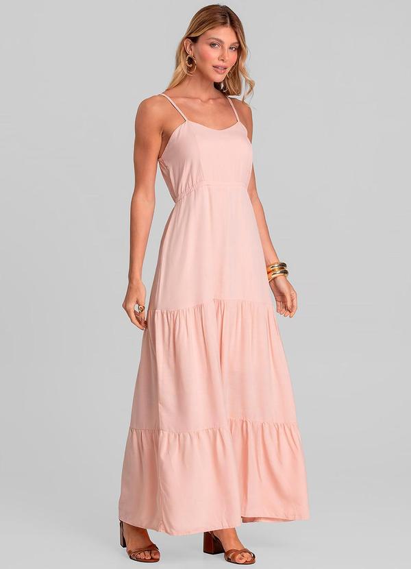 Vestido Longo Feminino de Alça em Viscose Salmão