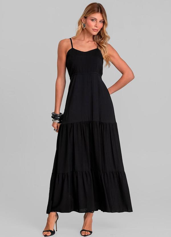 Vestido Longo Feminino de Alça em Viscose Preto