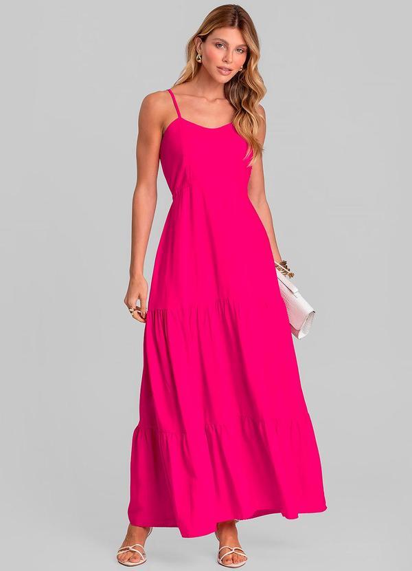 Vestido Longo Feminino de Alça em Viscose Rosa