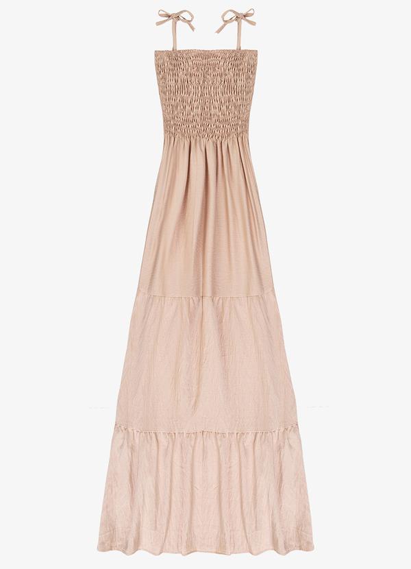 Vista 2 Vestido Longo Feminino de Lastex Duna Liso Bege Select Select